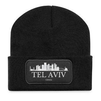 Skyline von Tel Aviv, ich liebe Tel Aviv - Recycelte Patch Beanie - Schwarz - Vorne