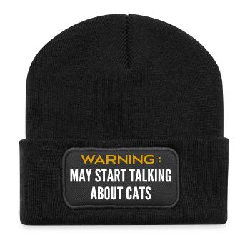 Attention peut parler de chats - Beanie recyclé à patch - noir - Devant