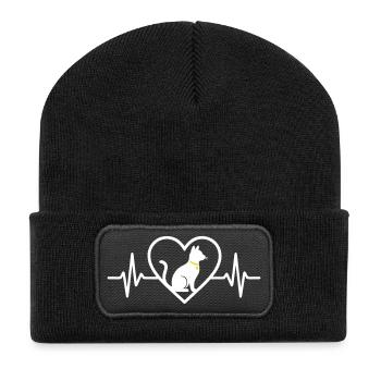 Katze Herz Silhouette Katze Niedlicher Haustierliebhaber - Recycelte Patch Beanie - Schwarz - Vorne