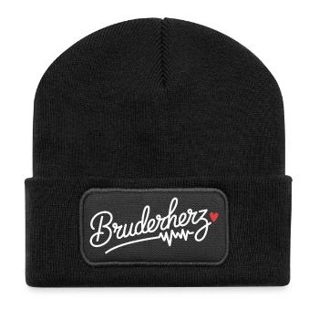 Bruderherz Brüder Großer Bro Spruch Kleiner Bruder - Recycelte Patch Beanie - Schwarz - Vorne