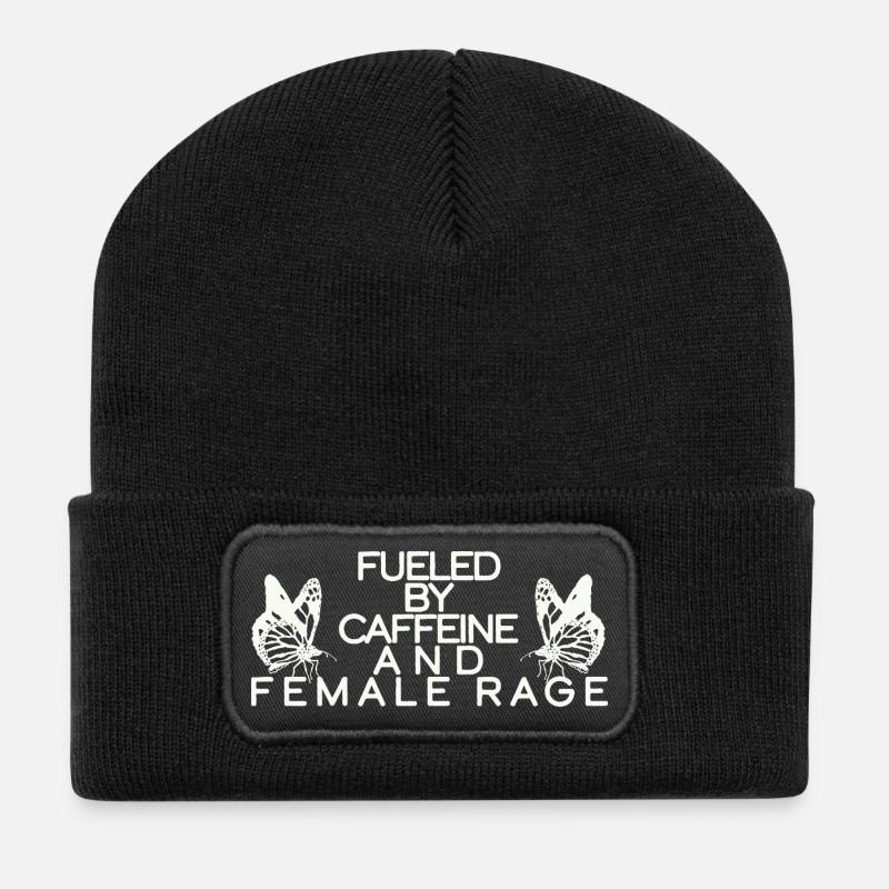 ANGETRIEBEN VON KOFFEIN UND WEIBLICHER WUT - Recycelte Patch Beanie - Schwarz
