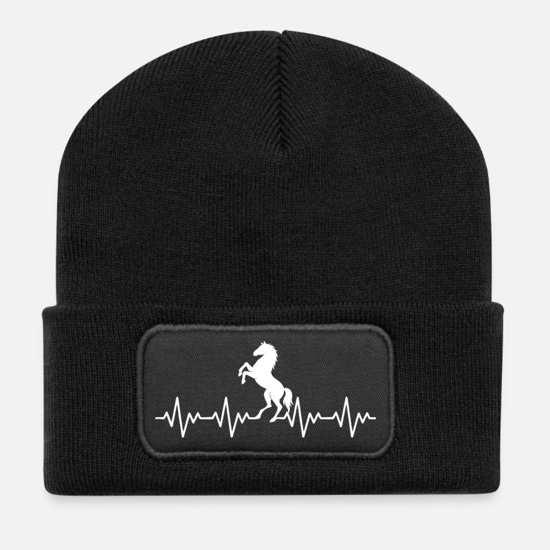 Pferd Reiter Reiten EKG Herzschlag - Recycelte Patch Beanie - Schwarz