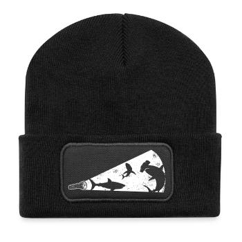 Hai-Silhouette-Megafon - Recycelte Patch Beanie - Schwarz - Vorne