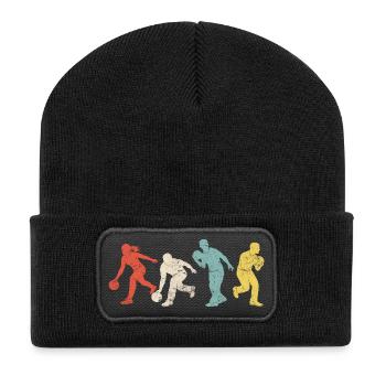 Dynamische Bowling Silhouetten in Farben - Recycelte Patch Beanie - Schwarz - Vorne