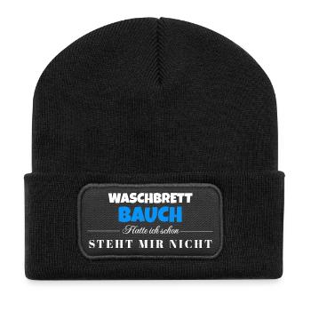 Waschbrett Bauch Spruch – Steht Mir Nicht - Recycelte Patch Beanie - Schwarz - Vorne
