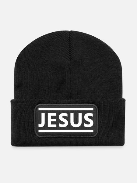 Bold Jesus Typography - Recycled Patch Beanie - black