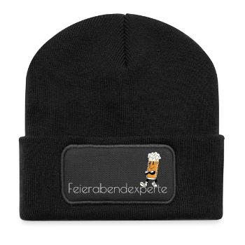 Feierabendexperte Bierheld Cartoon - Recycelte Patch Beanie - Schwarz - Vorne