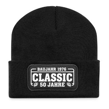 Baujahr 1976 Classic – 50 Jahre Geburtstag Vintage - Recycelte Patch Beanie - Schwarz - Vorne