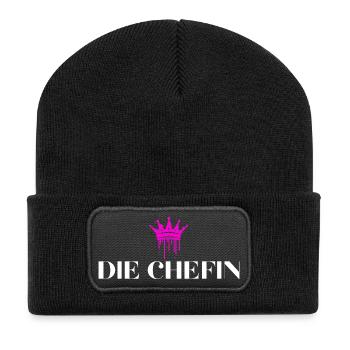 Die Chefin Krone Chefin Geschenke - Recycelte Patch Beanie - Schwarz - Vorne