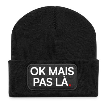 OK BUT NOT HERE. | Funny humour - Recycled Patch Beanie - black - Front