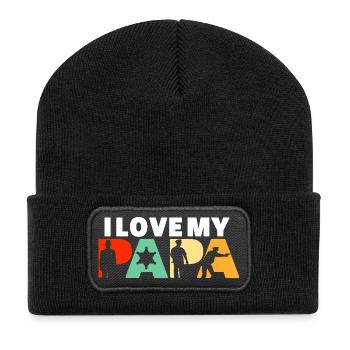 Ich liebe meinen Papa Sheriff Polizist Held - Recycelte Patch Beanie - Schwarz - Vorne