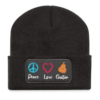 Guitare Peace Love - Beanie recyclé à patch - charbon - Devant