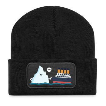 Titanic Funny Titanic und I-ceberg Poke Parodie - Recycelte Patch Beanie - Schwarz - Vorne