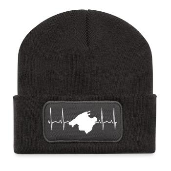 Mallorca Herzschlag Design Urlaub Insel Malle - Recycelte Patch Beanie - Dunkelgrau - Vorne