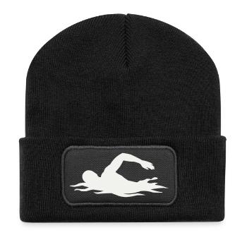 Swimmers silhouette in the water - Recycled Patch Beanie - black - Front