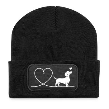 Dachshund Silhouette with Heart Minimalist - Recycled Patch Beanie - black - Front