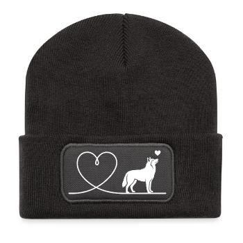 Silhouette de chien de traîneau représentant un husky - Beanie recyclé à patch - charbon - Devant