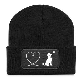 Minimalist Poodle Heart Silhouette - Recycled Patch Beanie - black - Front
