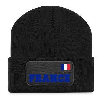 Frankreich Trikot Look - FRANCE mit Fahne Flagge - Recycelte Patch Beanie - Schwarz - Vorne