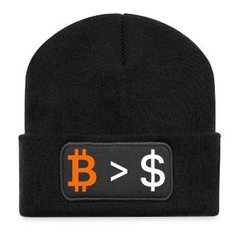 Bitcoin Bigger Than Money Typography - Recycled Patch Beanie - black - Front