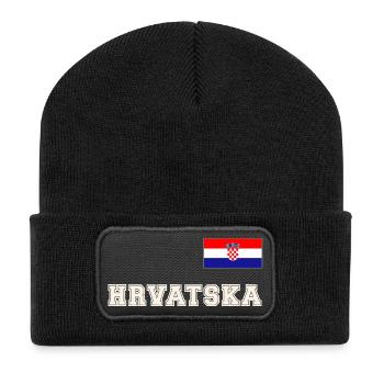 Kroatien Trikot Look – HRVATSKA mit Fahne Flagge - Recycelte Patch Beanie - Schwarz - Vorne