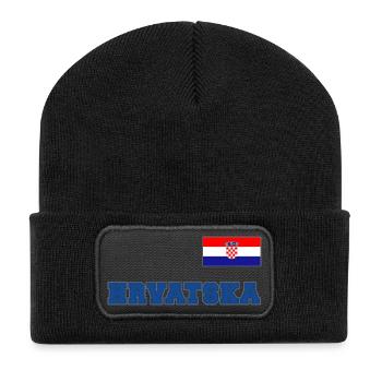 Kroatien Trikot Look – HRVATSKA mit Fahne Flagge - Recycelte Patch Beanie - Schwarz - Vorne