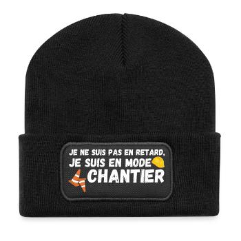 Je suis en mode chantier - Beanie recyclé à patch - noir - Devant