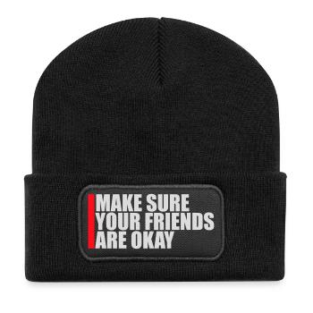 Assurez-vous que vos amis vont bien Logo de citation des amis - Beanie recyclé à patch - noir - Devant