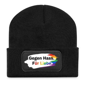 Gegen Hass Für Liebe Regenbogen T-Shirt CSD Pride - Recycelte Patch Beanie - Schwarz - Vorne