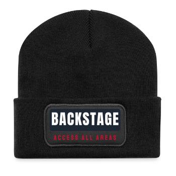 Backstage Schriftzug Balken - Konzert Festival - Recycelte Patch Beanie - Schwarz - Vorne