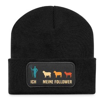 Ich und Meine Follower Schafe Hirte Schäfer - Recycelte Patch Beanie - Schwarz - Vorne
