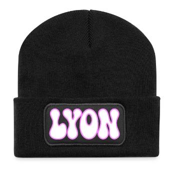 Lyon in Bubble Letterpress Weiß Pink - Recycelte Patch Beanie - Schwarz - Vorne