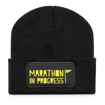 marathon in progress with little flag - Recycled Patch Beanie - black - Front