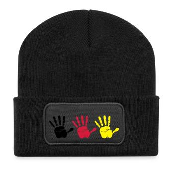 Handabdruck Trio - Recycelte Patch Beanie - Schwarz - Vorne