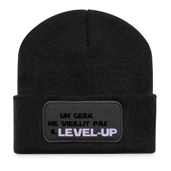 un_geek ne vieillit pas il Level up - Beanie recyclé à patch - noir - Devant