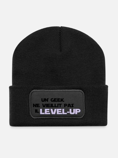 un_geek ne vieillit pas il Level up - Beanie recyclé à patch - noir