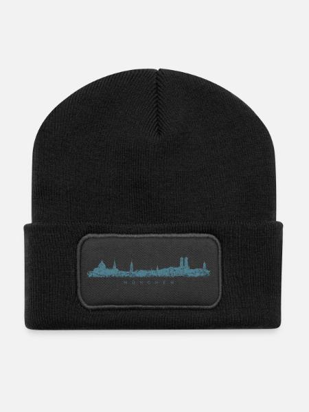 München Skyline (Vintage/Blau) - Recycelte Patch Beanie - Schwarz