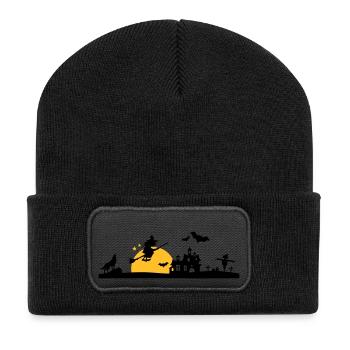 Halloween - Schloss, Hexe und Friedhof - Recycelte Patch Beanie - Schwarz - Vorne
