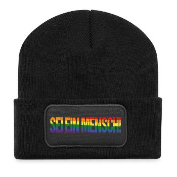 Sei ein Mensch! Pride Flag - Recycelte Patch Beanie - Schwarz - Vorne