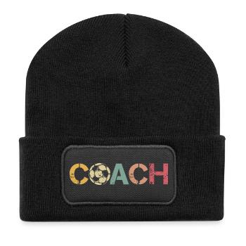 retro coach Fußball Logo Ball Mannschaft Verein - Recycelte Patch Beanie - Schwarz - Vorne