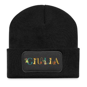 GIULIA Name Art With Flowers Embroidered - Recycled Patch Beanie - black - Front