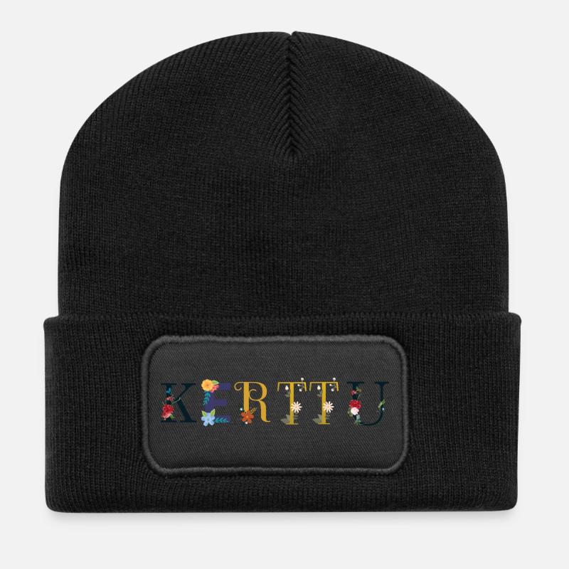 KERTTU name decorated with flowers - Recycled Patch Beanie - black