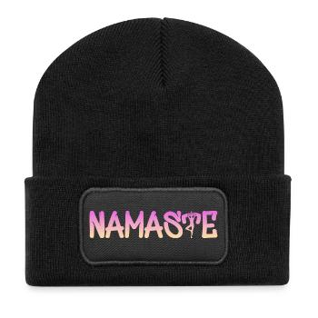 Namaste Gradient Schrift – Yoga Muster - Recycelte Patch Beanie - Schwarz - Vorne