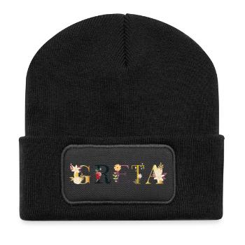 Greta - Recycelte Patch Beanie - Schwarz - Vorne