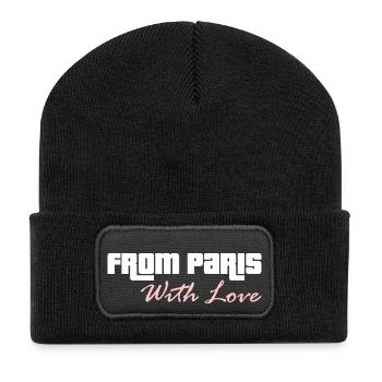 Mit Liebe aus Paris - Recycelte Patch Beanie - Schwarz - Vorne