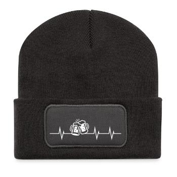 Battement de cœur de la bière - Beanie recyclé à patch - charbon - Devant