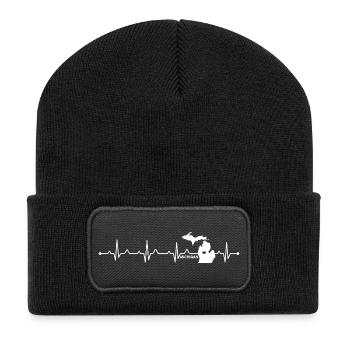Michigan State Heartbeat EKG USA Pride Mitten Art - Beanie recyclé à patch - noir - Devant