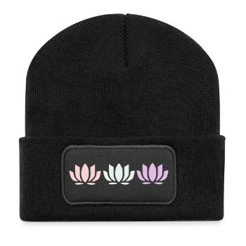 Fleurs de lotus, fleurs de lotus, yoga de la fleur en fleurs pastel - Beanie recyclé à patch - noir - Devant
