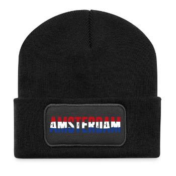Amsterdam Flagge Niederlande Vintage - Recycelte Patch Beanie - Schwarz - Vorne