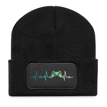 console controller heartbeat Gamer - Recycled Patch Beanie - black - Front